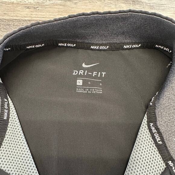 Nike Golf Dri Fit Gray Black Mens L Swoosh Logo Quarter Zip Shirt Performance - Picture 5 of 10